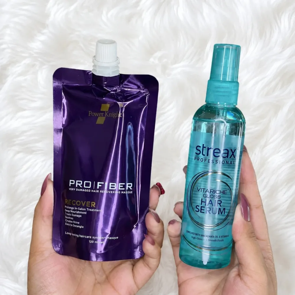 Power Knight ProFiber Recover Hair Masque + Streax Vitariche Gloss Hair Serum Combo | Power Knight & Streax Professional | Pure Shaj